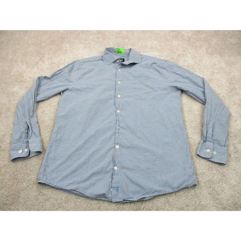 Johnnie O Shirt Adult Medium Brown Blue Plaid Cotton Casual Button Up Mens *